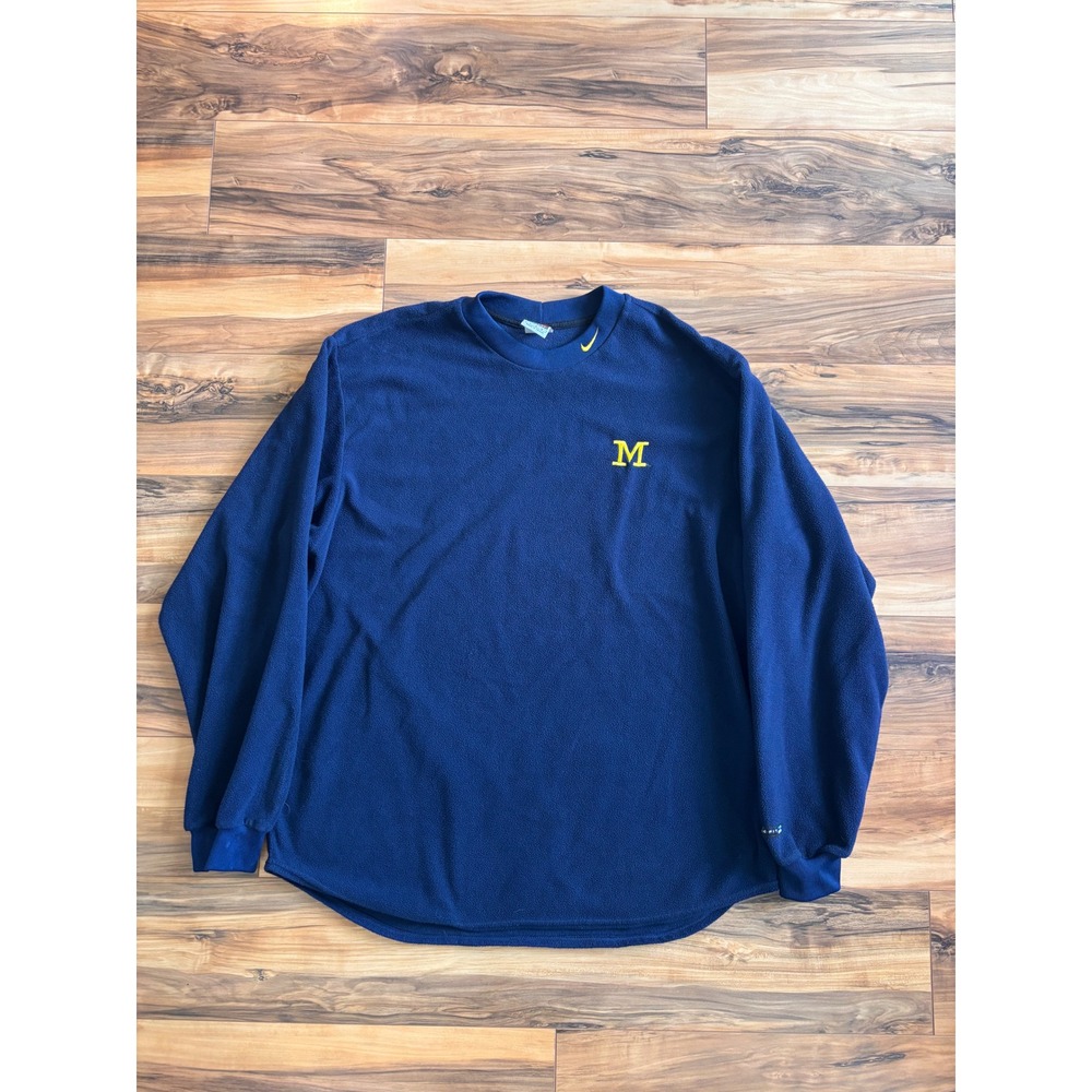 Vintage Nike Michigan Wolverines Fleece Pullover Navy Blue Mens Large 90s